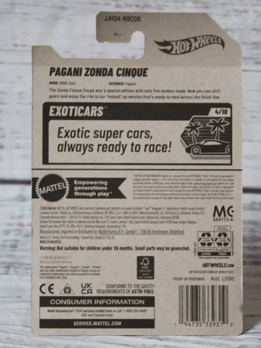 2026 Hot Wheels Pagani Zonda Cinque 26/250 Exoticars JJH34 White New Model
